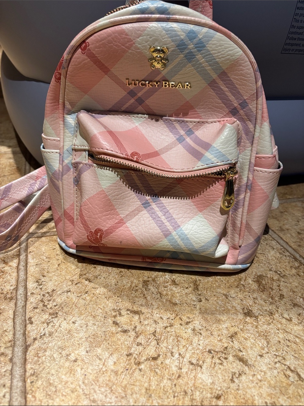 Lucky Bear Pink Plaid Mini Backpack